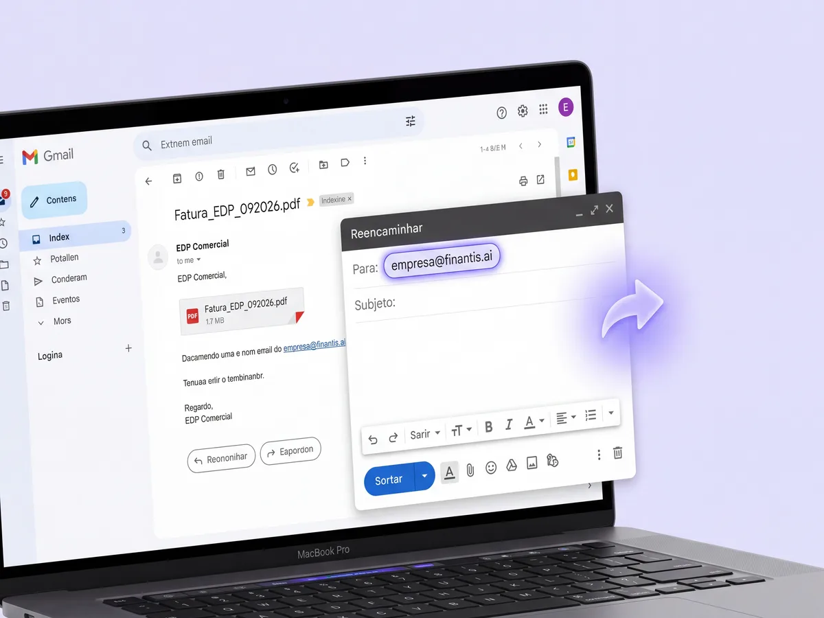 Reencaminhar uma fatura por email, a partir do Gmail, para o endereço dedicado da empresa na Finantis